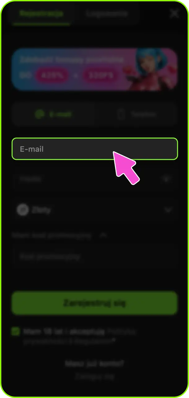 Wpisz swój email w formularzu na stronie głównej Gamespot Casino.