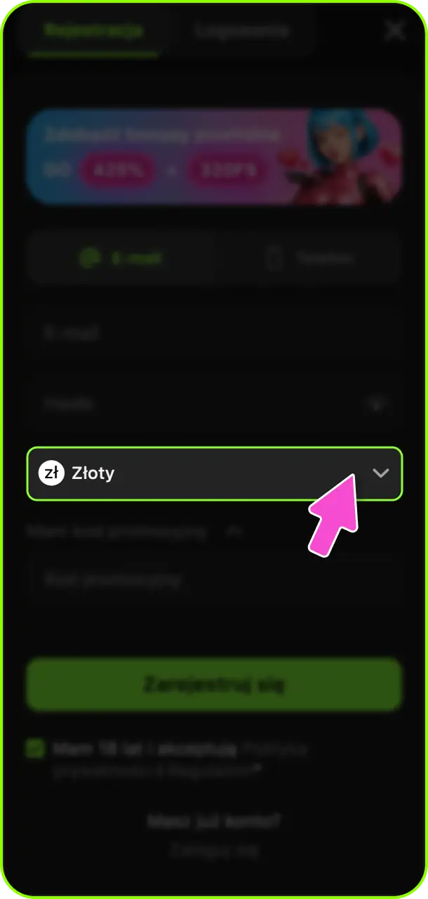 Wybierz swoją walutę podczas zakładania konta na stronie Gamespot Casino.