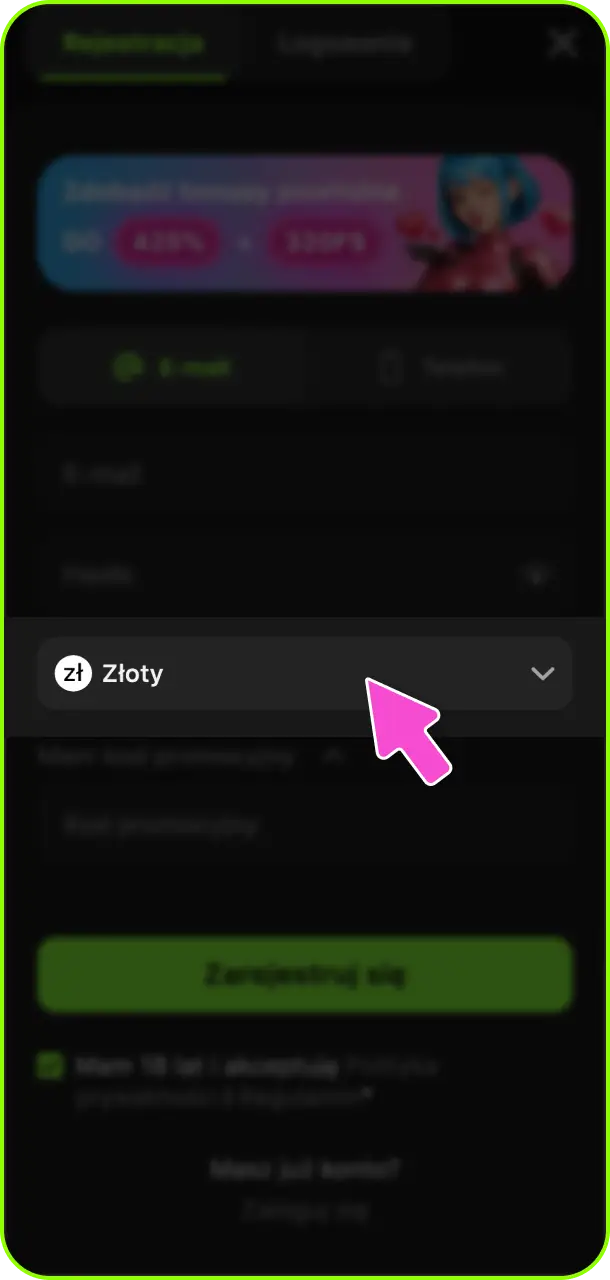 Wybierz swoją główną walutę przed wpisaniem kod promocyjny w Gamespot Casino.