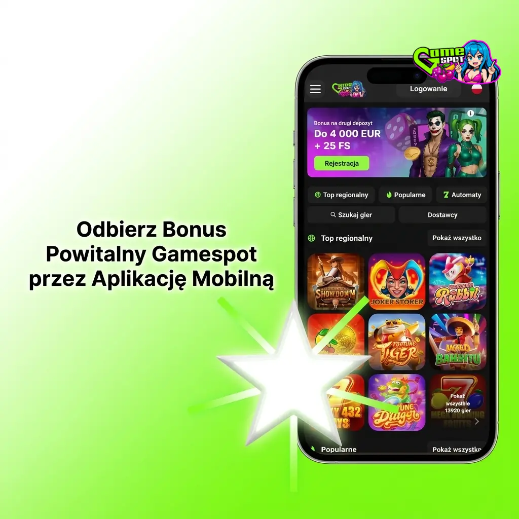 Aplikacja mobilna Gamespot na Android i iOS z bonusem powitalnym 200% do 15 000 zł i 245 darmowych spinów